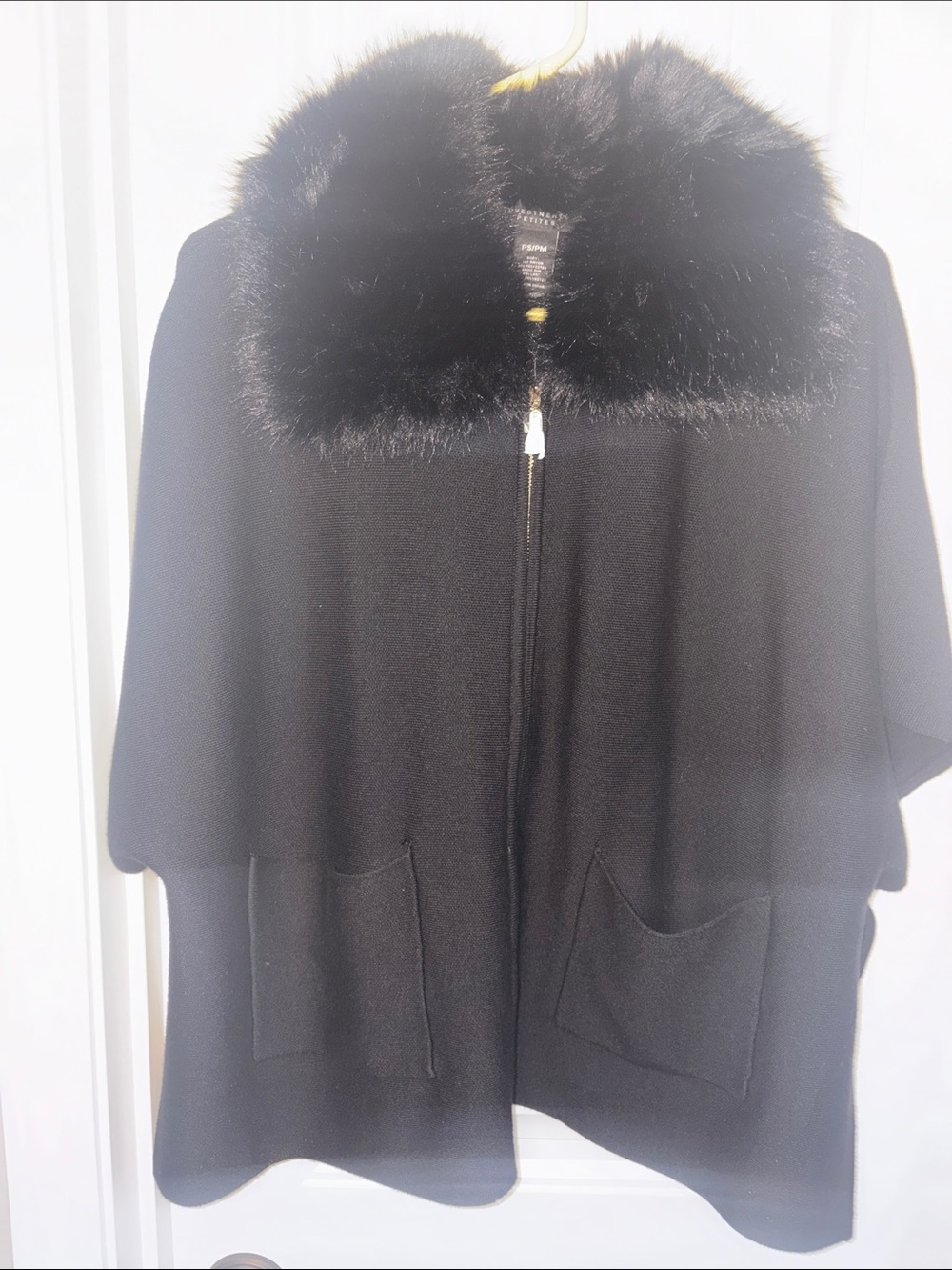 Investments Black Sweater Cape with Faux-Fur Collar